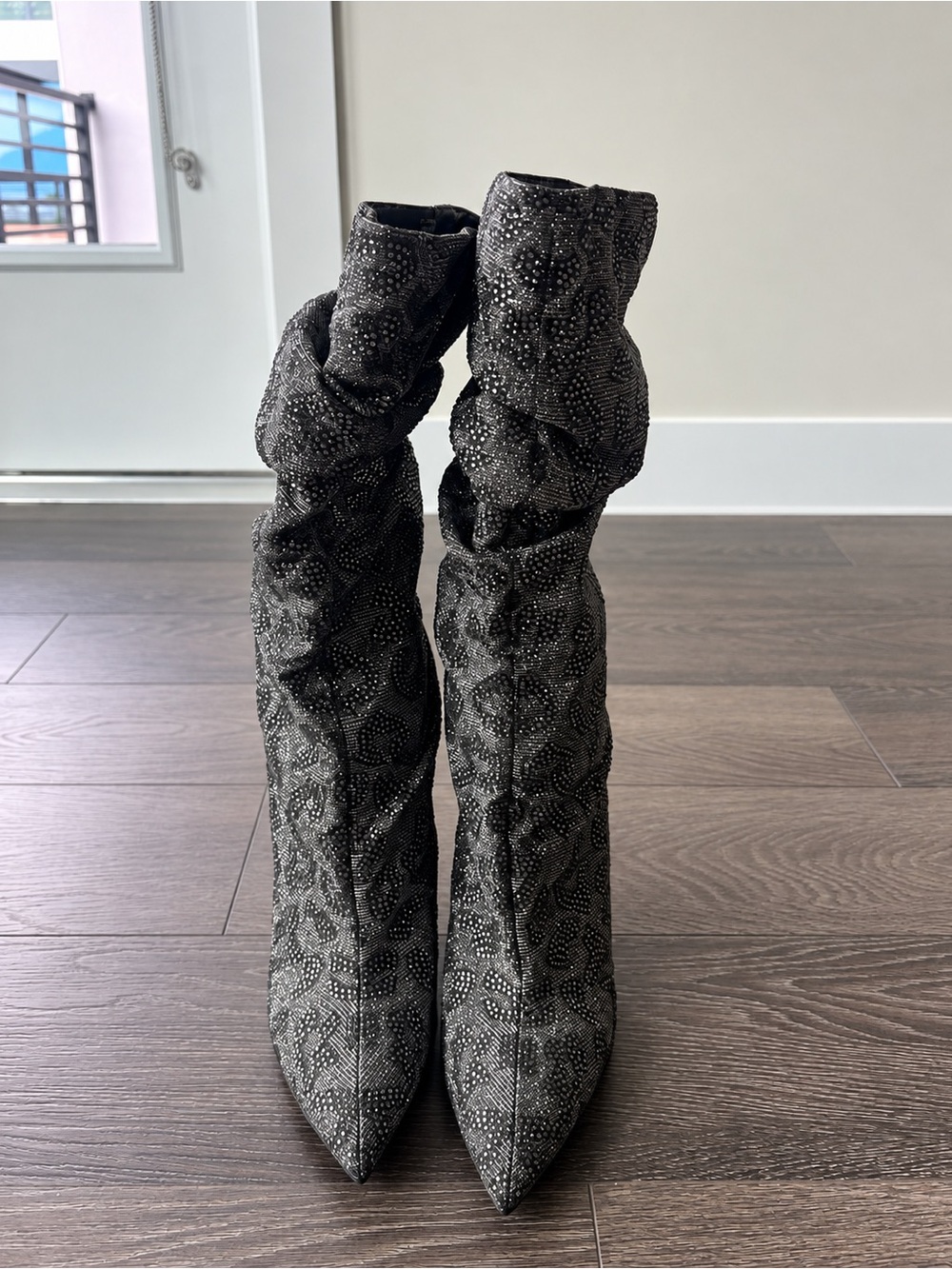 Jessica Simpson Layzer Black Rhinestone Slouch Stiletto Boots